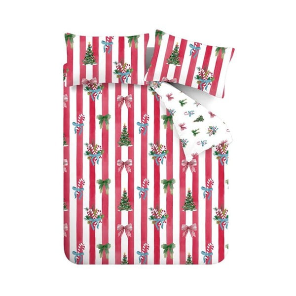 Lenjerie de pat roșie-albă pentru pat dublu 200x200 cm Christmas Stripe – Catherine Lansfield