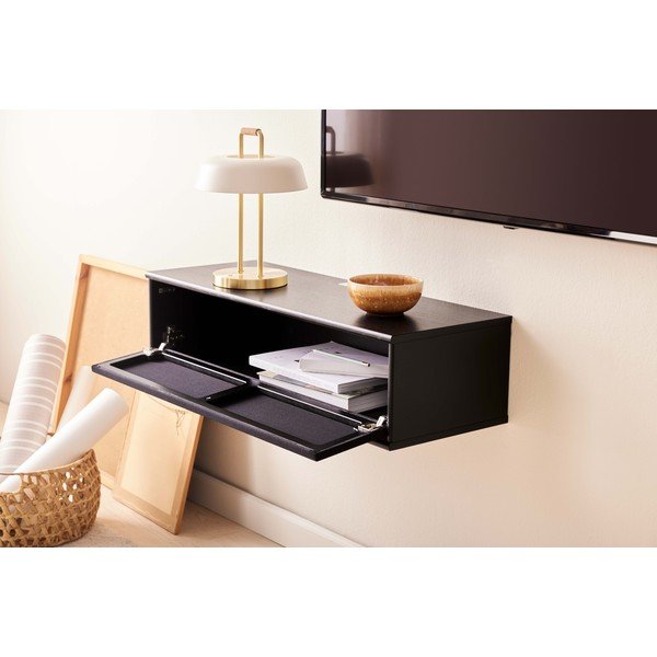 Comodă TV neagră cu aspect de lemn de frasin 89x22 cm Mistral – Hammel Furniture-image-4