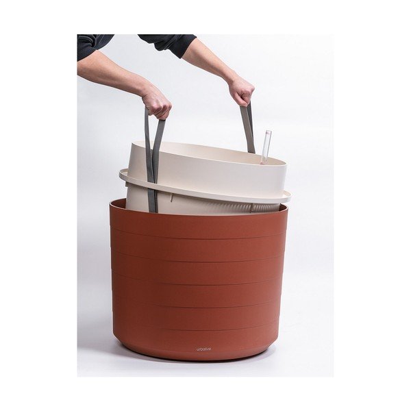 Ghiveci cu sistem de auto-irigare Plastia Berberis, ø 55 cm, maro - vișiniu-image-3