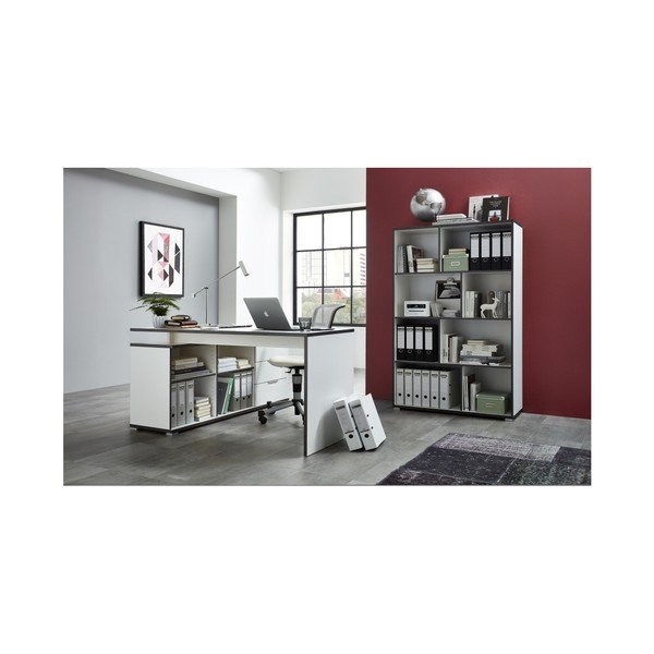 Birou cu masă auxiliară și sertare Germania X, alb-image-4