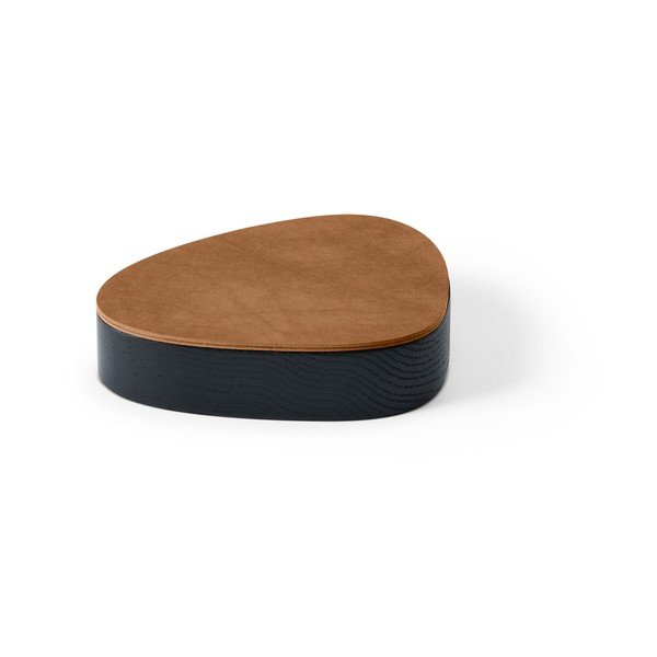 Cutie de depozitare neagră-în culoare naturală din lemn și din piele ecologică cu capac, decorativă 14x12,5x3,5 cm Curve Nupo – LIND DNA