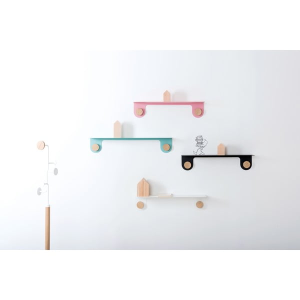 Raft de perete din oțel și detalii din lemn de stejar, cu 2 cârlige Gazzda Hook, lungime 60 cm, roz-image-4