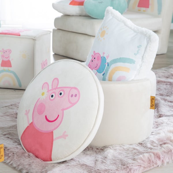Puf de copii alb cu tapițerie din catifea Peppa Pig – Roba-image-1
