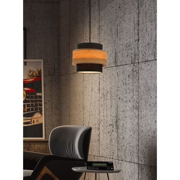 Lustră neagră-în culoare naturală cu abajur textil ø 20 cm Twin – Candellux Lighting-image-1