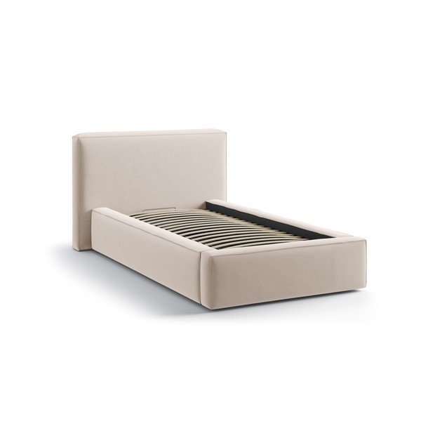 Pat bej tapițat cu spațiu de depozitare cu somieră 90x200 cm Jodie – Micadoni -image-2