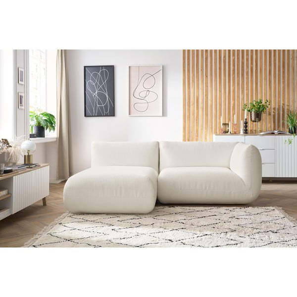 Colțar alb cu tapițerie din catifea reiată  (cu colț  pe partea stângă ) Lecomte – Bobochic Paris-image-1