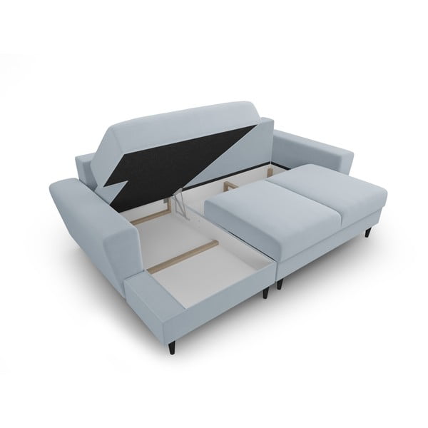Colțar albastru deschis extensibil, cu spațiu de depozitare cu tapițerie din catifea (cu colț pe partea stângă, cu șezlong) Kyoto – Cosmopolitan Design-image-3