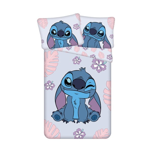 Lenjerie de pat pentru copii albastră-mov din bumbac pentru pat de o persoană 140x200 cm Lilo and Stitch "Cute" – Jerry Fabrics