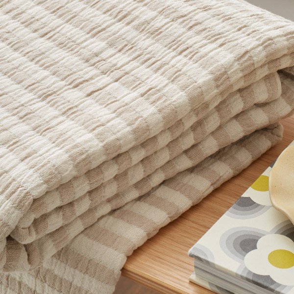 Pătură în culoare naturală din bumbac 150x200 cm Cotton Muslin Stripe – Bianca-image-2