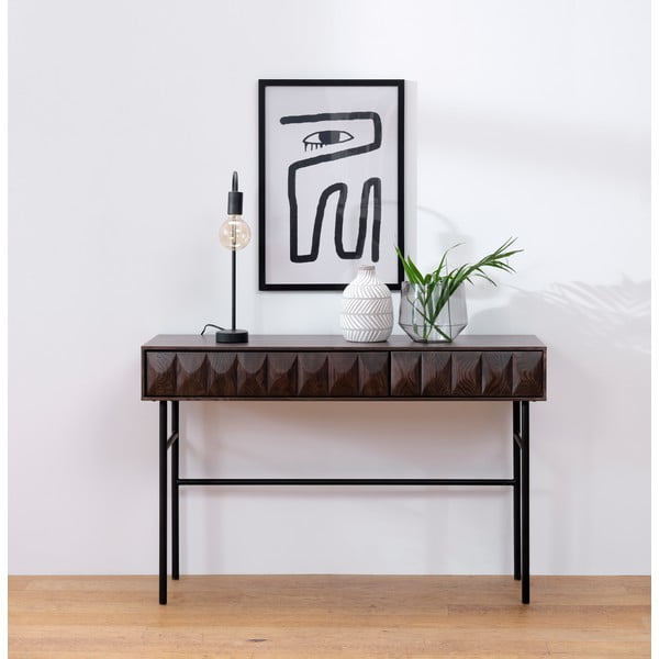 Masă consolă maro închis cu blat cu aspect de lemn de stejar 39x117 cm Latina – Unique Furniture-image-1