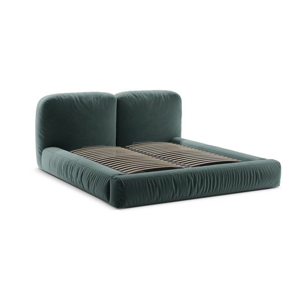 Pat matrimonial petrol tapițat cu spațiu de depozitare cu somieră 200x200 cm Martina – Micadoni -image-3