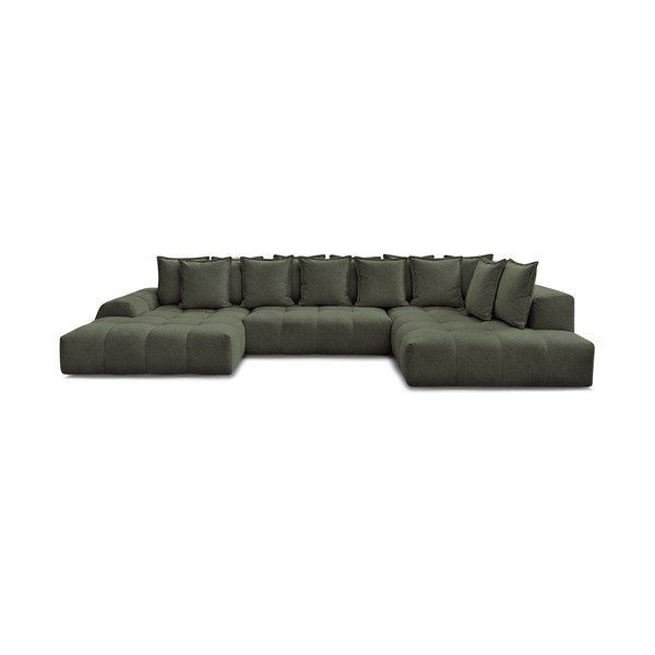 Colțar verde extensibil/cu spațiu de depozitare cu tapițerie din chenille (cu colț pe partea dreaptă/în formă de "U") Everest – Bobochic Paris