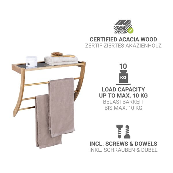 Suport pentru prosoape în culoare naturală închisă de montat pe perete din lemn Fondi – Wenko-image-2