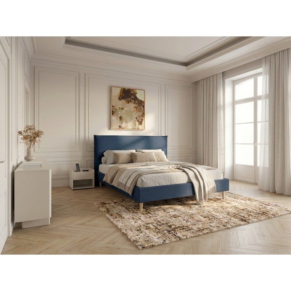 Pat matrimonial 160x200 cm albastru tapițat cu somieră Sary – Bobochic Paris-image-1