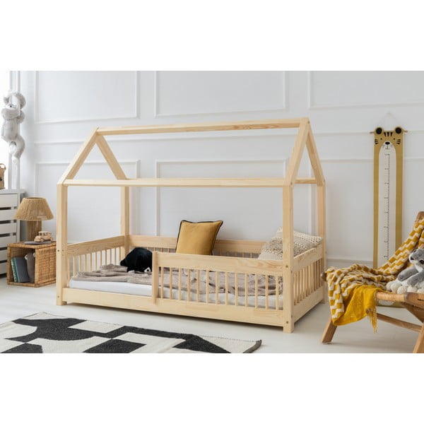 Pat pentru copii  în culoare naturală de tip casă din lemn de pin 80x190 cm Mila MBW – Adeko-image-1