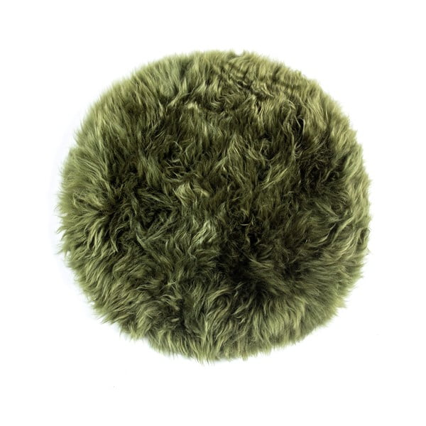Pernă scaun din blană de oaie Royal Dream Zealand Round, ⌀ 35 cm, verde închis