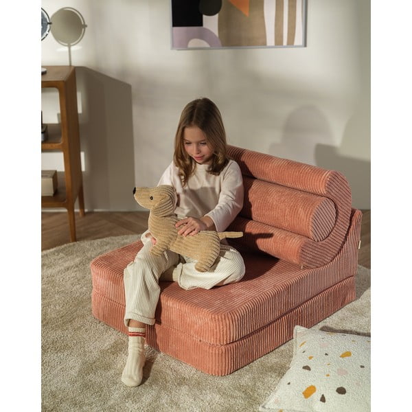 Fotoliu pentru copii roz cu tapițerie din catifea reiată Flipster – Wigiwama-image-3