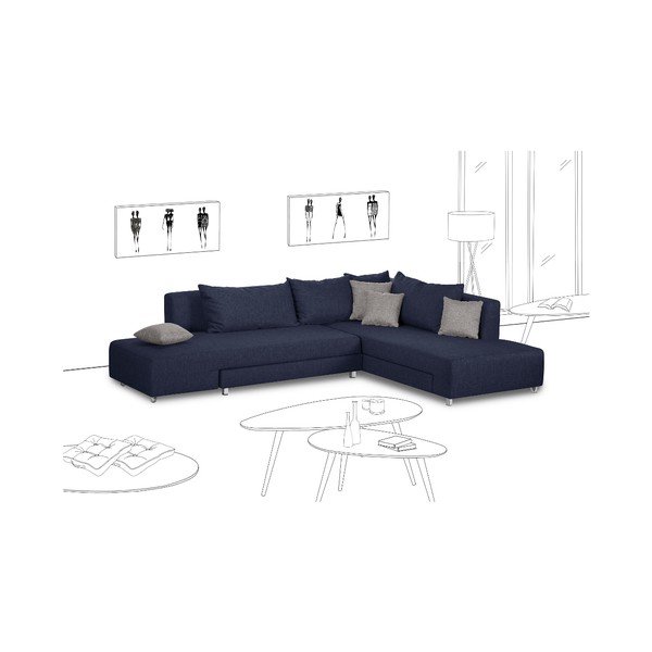 Canapea extensibilă Modernist Pashmina, partea dreaptă, albastru-image-1