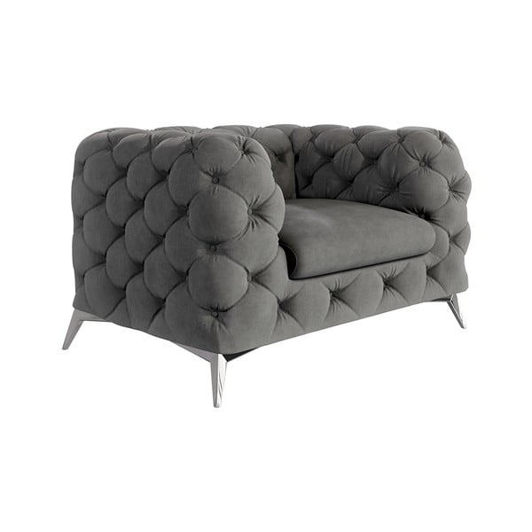 Fotoliu gri cu tapițerie din catifea Chelsea – Ropez