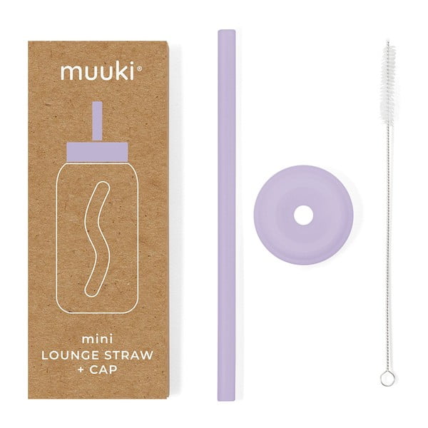 Pai de băut cu perie de curățare/cu capac inclus din silicon Pastel Lilac – Muuki