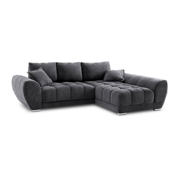 Colțar extensibil cu tapițerie de catifea și șezlong pe partea dreaptă Windsor & Co Sofas Nuage, gri închis-image-2