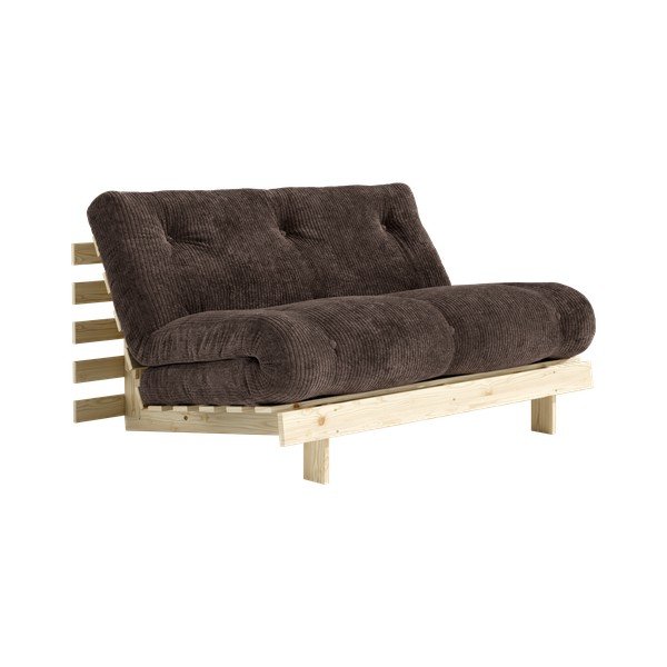 Canapea maro închis extensibilă cu tapițerie din catifea reiată  140 cm Roots – Karup