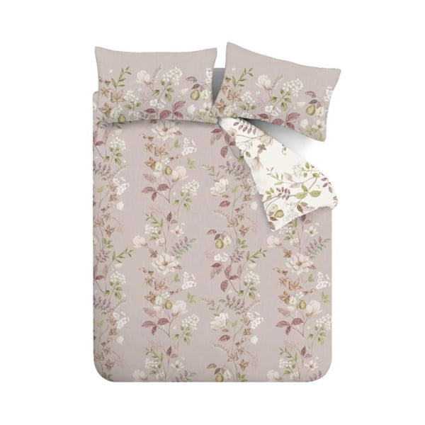 Lenjerie de pat roz din bumbac pentru pat de o persoană 135x200 cm Francesca Floral – Bianca