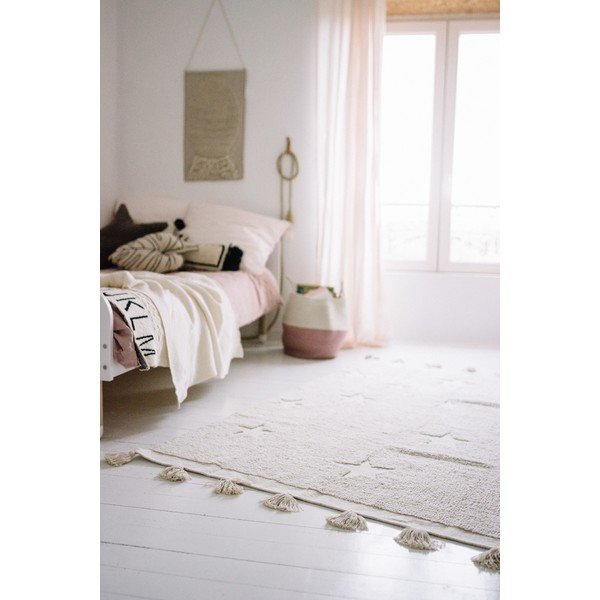 Covor pentru copii bej lavabil/țesut manual din bumbac 120x175 cm Hippy Stars Natural – Lorena Canals-image-1