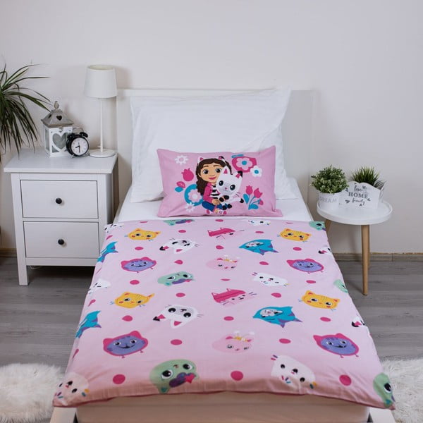 Lenjerie de pat pentru copii roz din bumbac pentru pătuț 100x135 cm Gabby's Dollhouse – Jerry Fabrics-image-2