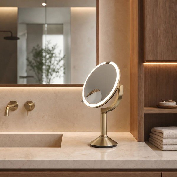 Oglindă cosmetică (mărire 5x/mărire 10x) cu led/de mărire ø 20 cm Trio – simplehuman-image-1