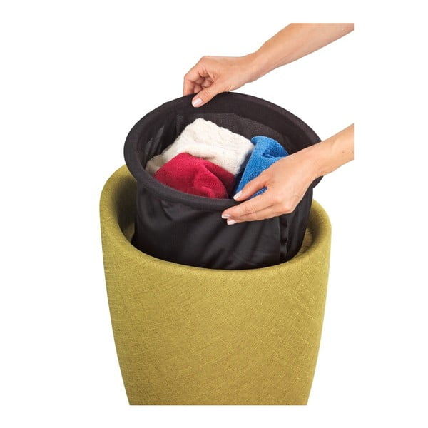 Coș de rufe și taburet, 2 în 1, Wenko Linen Look, verde-image-3
