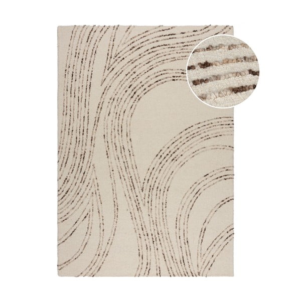 Covor maro/crem din lână 200x290 cm Abstract Swirl – Flair Rugs