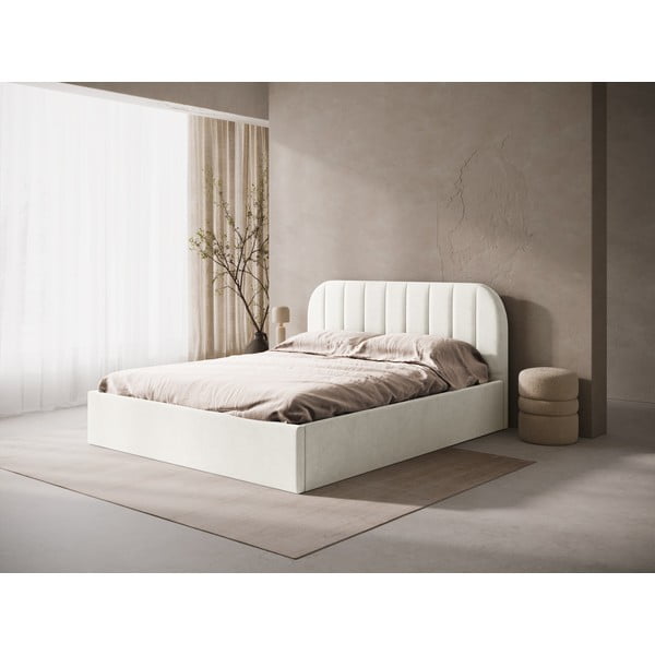 Pat matrimonial crem tapițat cu spațiu de depozitare/fără tăblie cu somieră 180x200 cm Susan – Micadoni -image-1