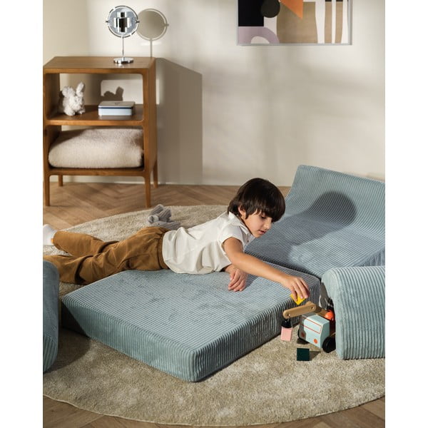 Fotoliu pentru copii verde mentă cu tapițerie din catifea reiată Flipster – Wigiwama-image-4