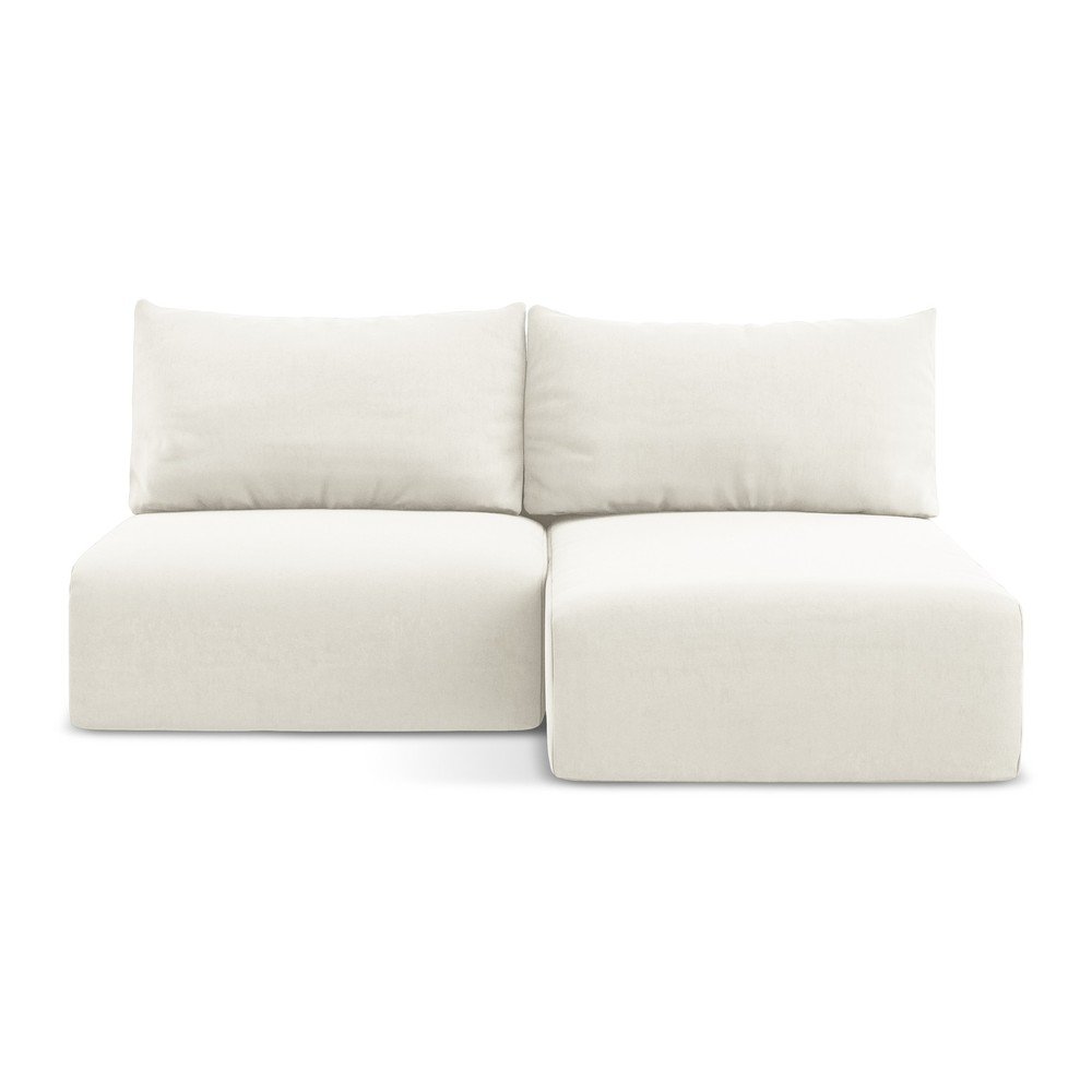 Colțar crem extensibil/cu spațiu de depozitare cu tapițerie din catifea (cu colț pe partea dreaptă/cu șezlong) Kalena – Makamii