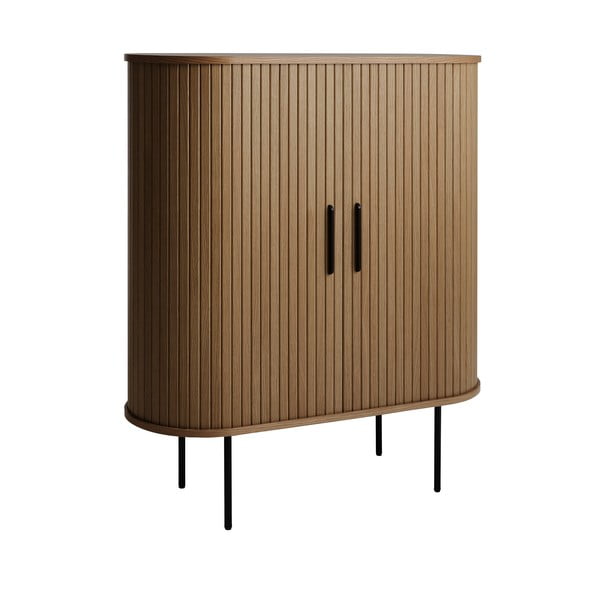 Dulap vinotecă maro cu aspect de lemn de stejar cu ușă glisantă 100x118x40 cm Nola – Unique Furniture-image-4