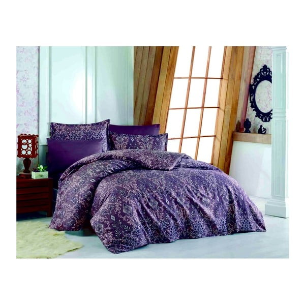 Lenjerie de pat cu cearşaf din bumbac satinat Similar Brown, 200 x 220 cm