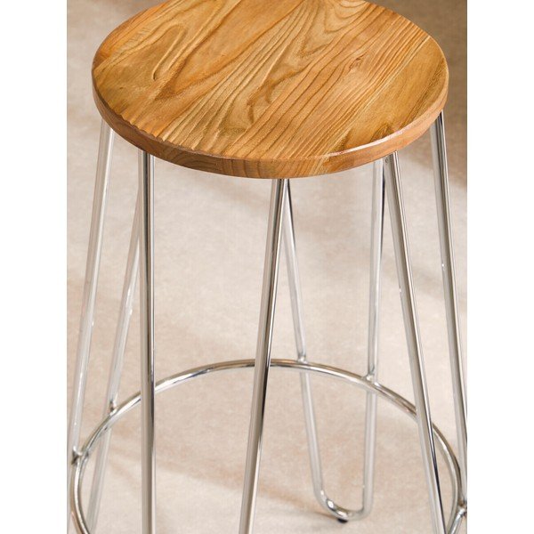 Scaun de bar argintiu/în culoare naturală din lemn de ulm (înălțime șezut 75 cm) District – Premier Housewares-image-3