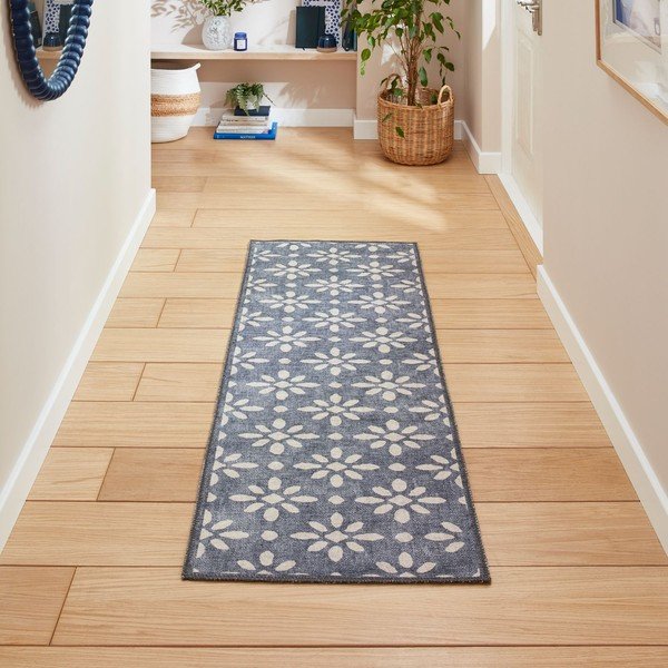 Covor tip traversă albastru închis lavabil 76x230 cm Coral Blue – Think Rugs-image-1