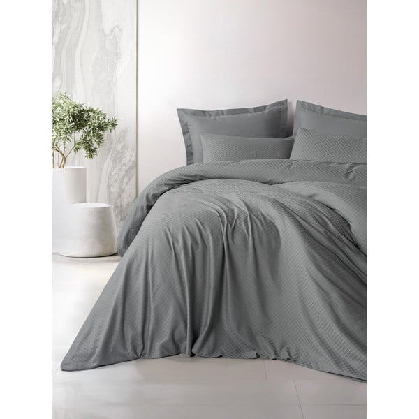 Lenjerie de pat gri din bumbac ranforcé pentru pat dublu, extinsă 240x220 cm Checkered – Mila Home Luxury-image-1