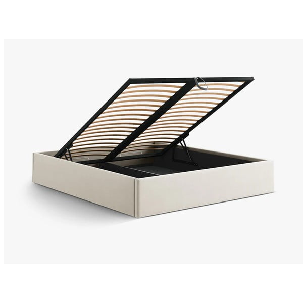 Pat matrimonial bej tapițat cu spațiu de depozitare/fără tăblie cu somieră 180x200 cm Susan – Micadoni -image-3