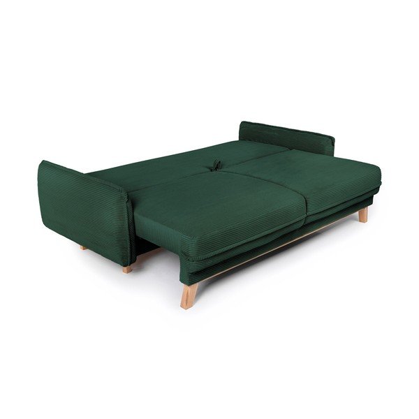 Canapea verde-închis extensibilă/cu spațiu de depozitare cu tapițerie din catifea reiată  218 cm Tori – Bonami Selection-image-4