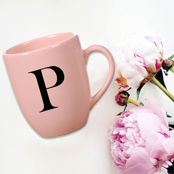 Cană din ceramică Vivas Letter P, 330 ml, roz