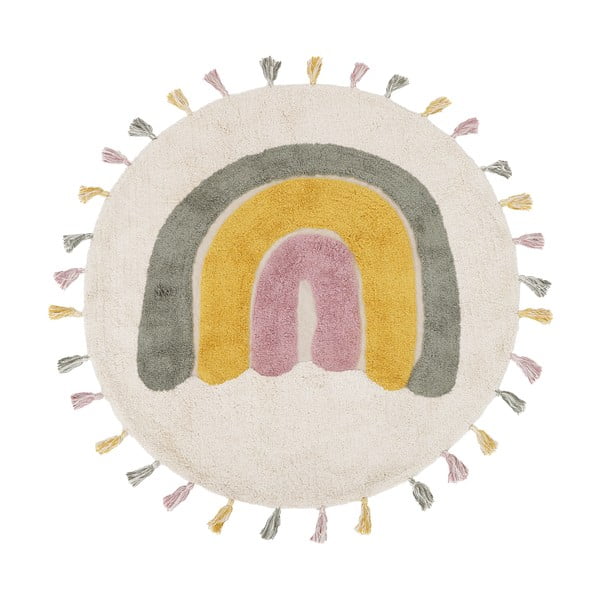 Covor pentru copii crem lavabil țesut manual din bumbac ø110 cm Rainbow Moss – Nattiot