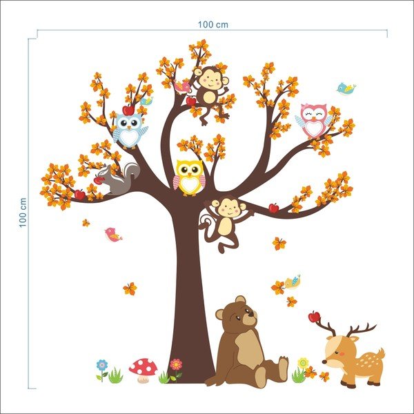 Autocolant pentru camera copiilor Ambiance Tree with Animals-image-2