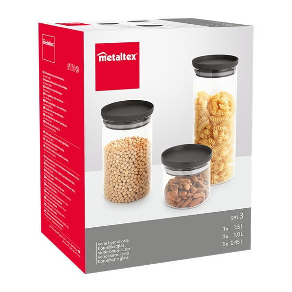 Recipiente 3 buc. din sticlă pentru alimente – Metaltex-image-1