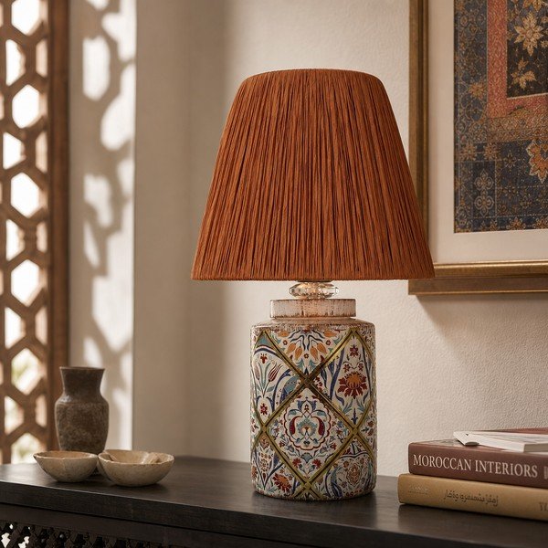 Veioză teracotă cu abajur din sfoară din hârtie (înălțime 40 cm) Alev – Opviq lights-image-1