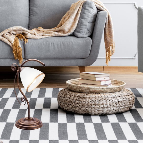 Veioză albă/maro cu abajur din sticlă (înălțime 39 cm) Retro Ii – LAMKUR-image-1