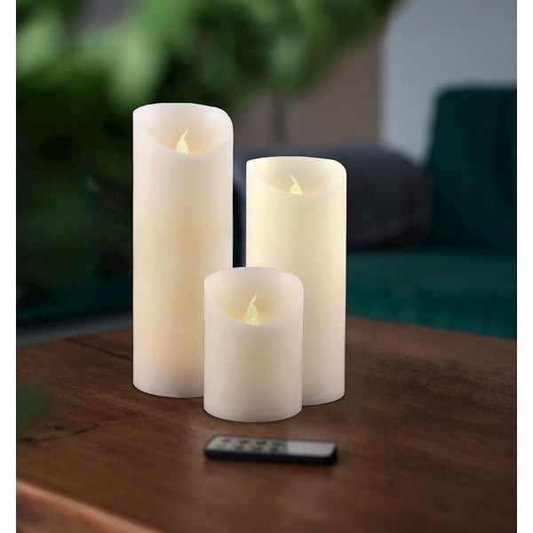 Set 3 lumânări cu LED și telecomandă DecoKing Subtle Nova, înălțime 10, 15 și 20 cm