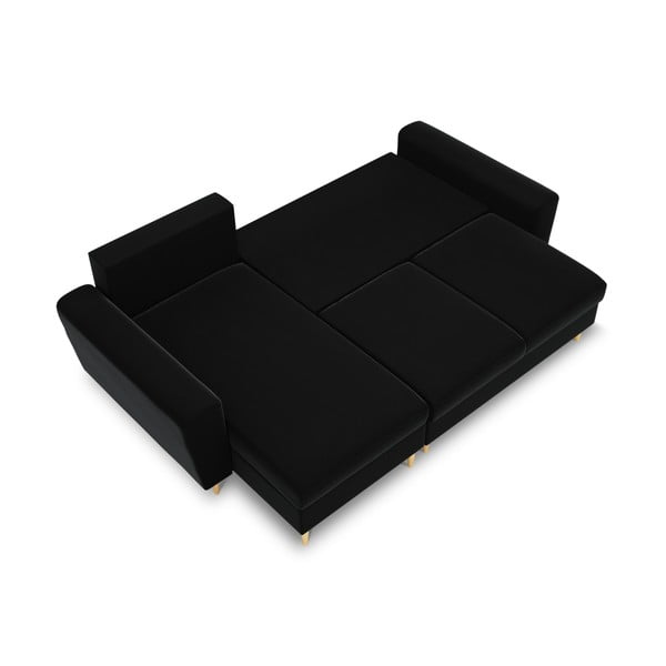 Colțar negru extensibil, cu spațiu de depozitare cu tapițerie din catifea Kyoto – Cosmopolitan Design-image-1